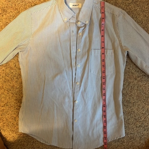 MGWDT Pinstriped Oxford Button Down Long Sleeved Collared Blouse - Picture 7 of 10